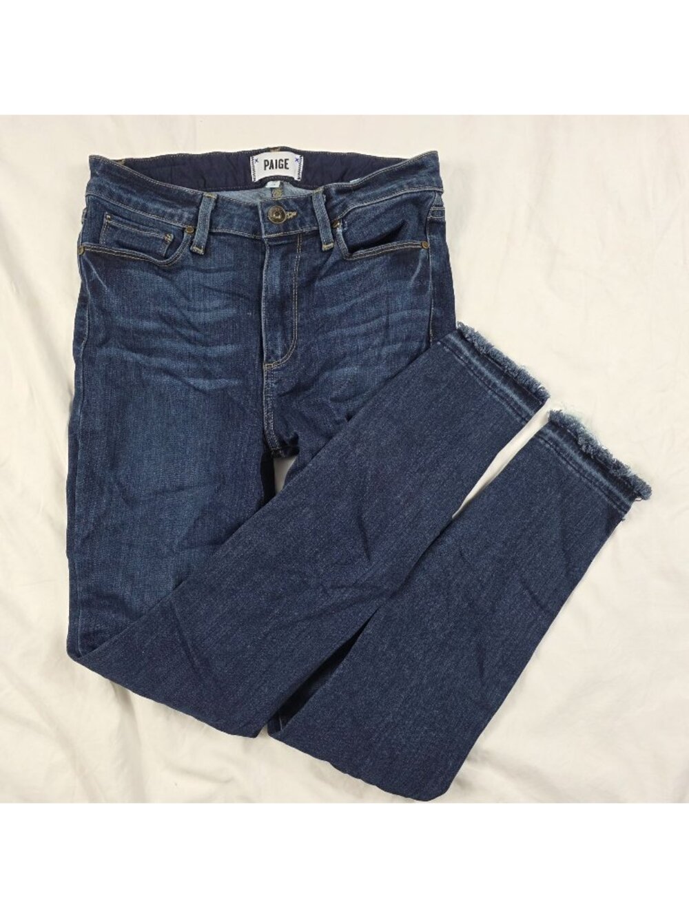 PAIGE Verdugo Crop Jeans Size 28 Dark Wash Blue Skinny Raw Fray Hem